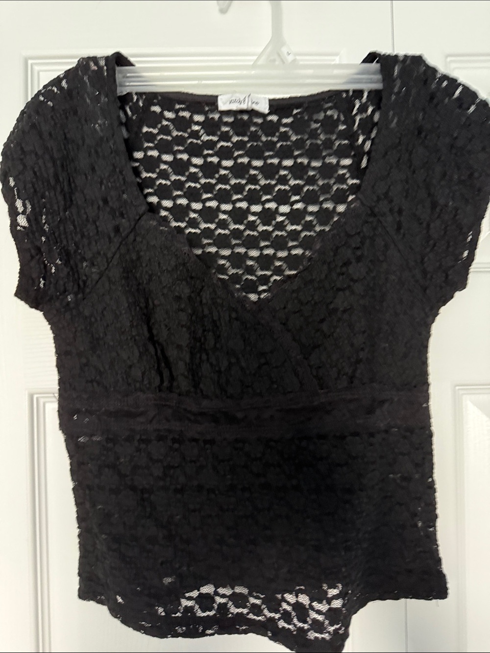 Black Lace V-Neck Short Sleeve Blouse